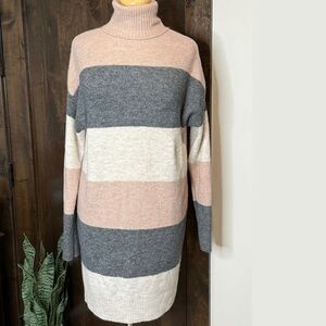 Just fab Women’s Size M stripe sweater dress cowl neck midi cozy maternity